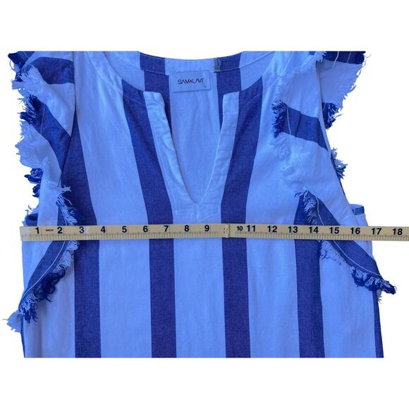 Sam & Lavi Blue White Striped Sleeveless Shift Dress with Frayed Edges - Small - Picture 5 of 8